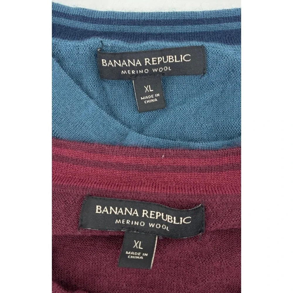 Lot Of 2 Banana Republic Men's XL  100% Merino Wool‎ Crewneck Sweater Washable